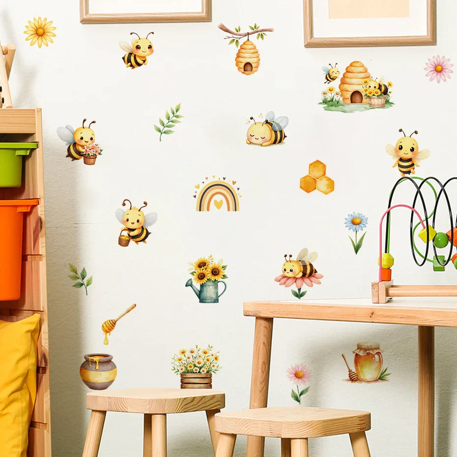 Honey Bee And Rainbow Wall Decals For Kids Room Decor