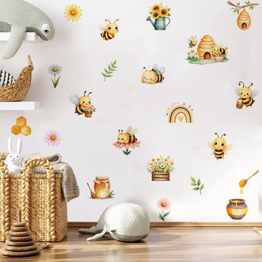 Honey Bee And Rainbow Wall Decals For Kids Room Decor
