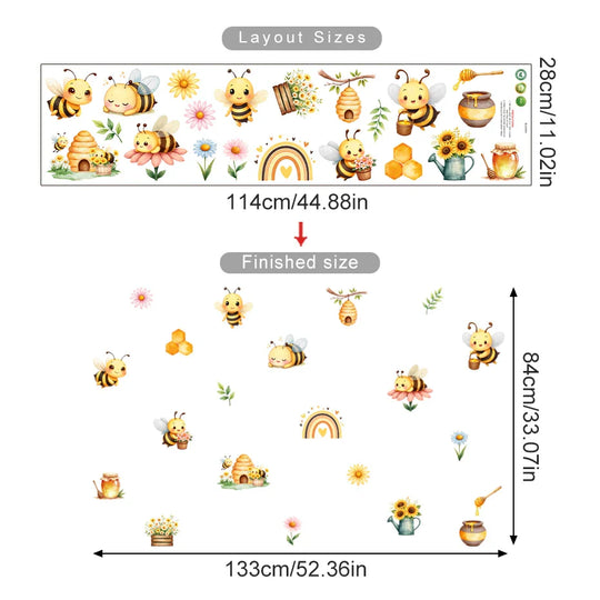 Honey Bee And Rainbow Wall Decals For Kids Room Decor