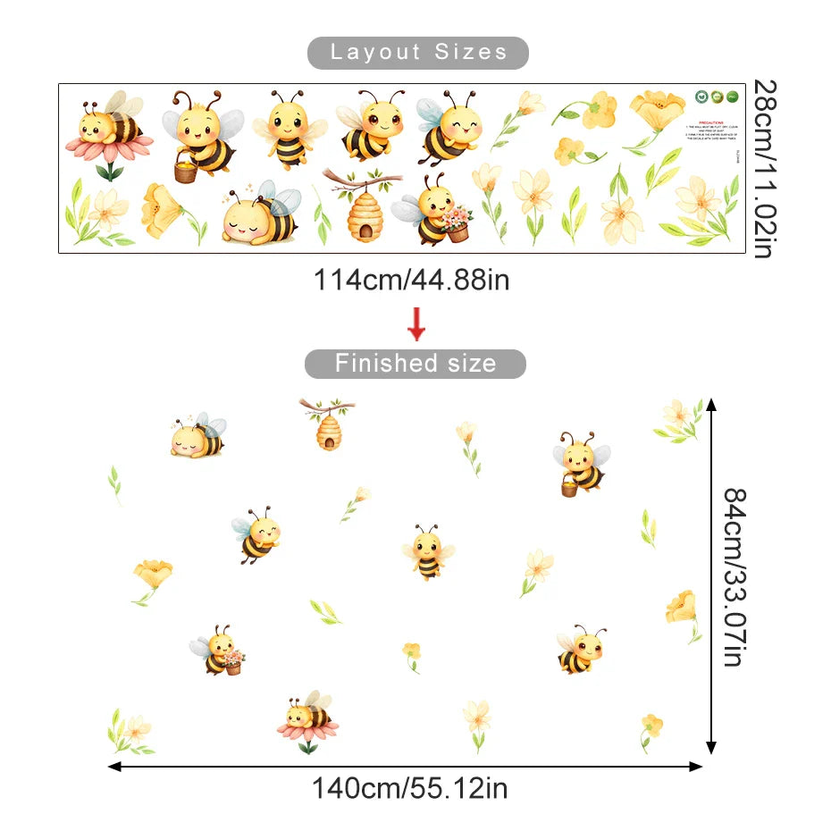 Honey Bee And Rainbow Wall Decals For Kids Room Decor