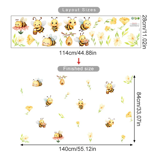 Honey Bee And Rainbow Wall Decals For Kids Room Decor