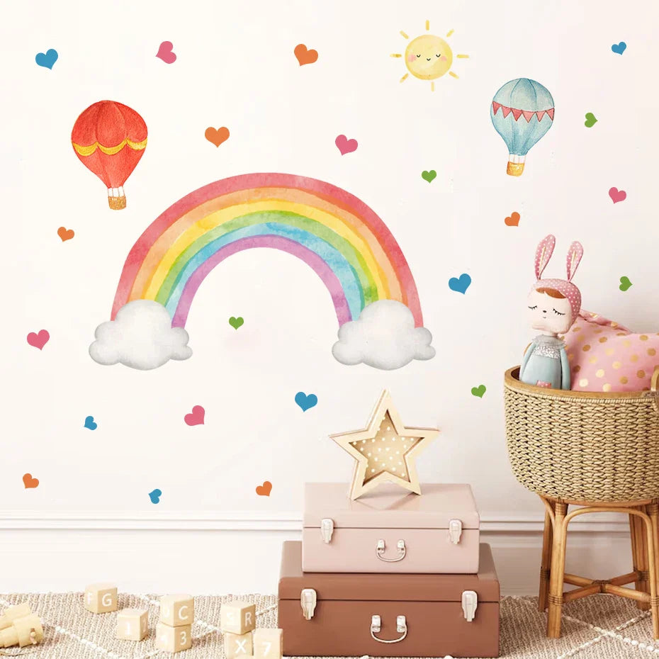 Hot Air Balloons Rainbow Wall Decals For Kids Room Decor