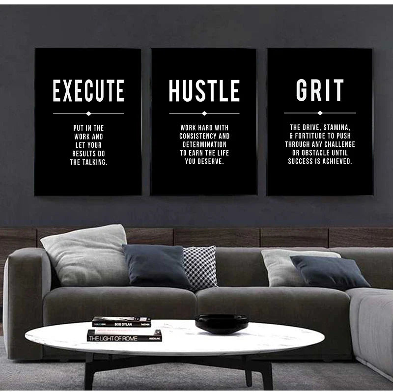 Hustle Grit Grind Success Motivational Canvas Wall Art