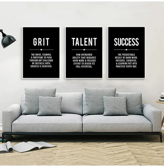 Hustle Grit Grind Success Motivational Canvas Wall Art