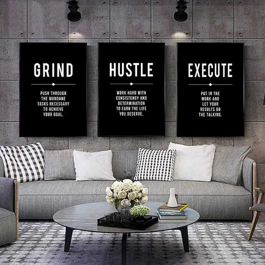 Hustle Grit Grind Success Motivational Canvas Wall Art