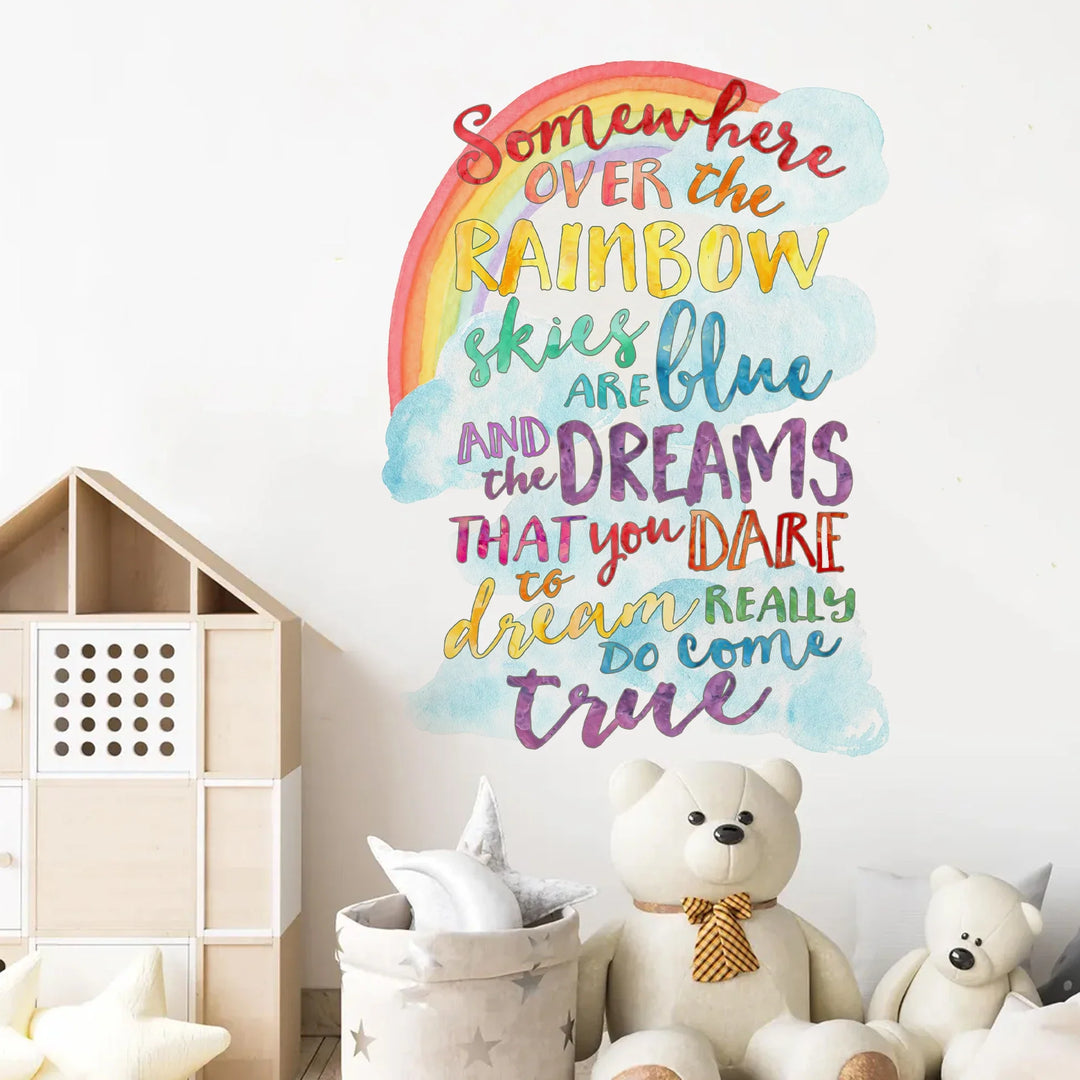 Inspirational Rainbow Dreams Quote Wall Decal For Kids Room
