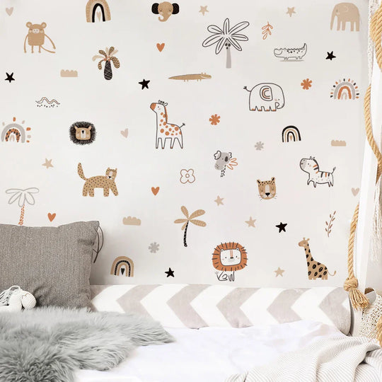 Jungle Animals And Plants Wall Stickers For Kids Room
