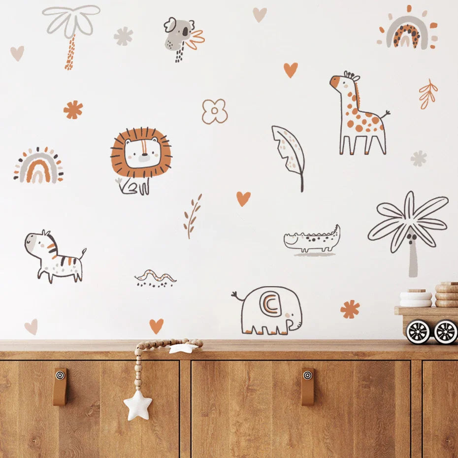 Jungle Animals And Plants Wall Stickers For Kids Room
