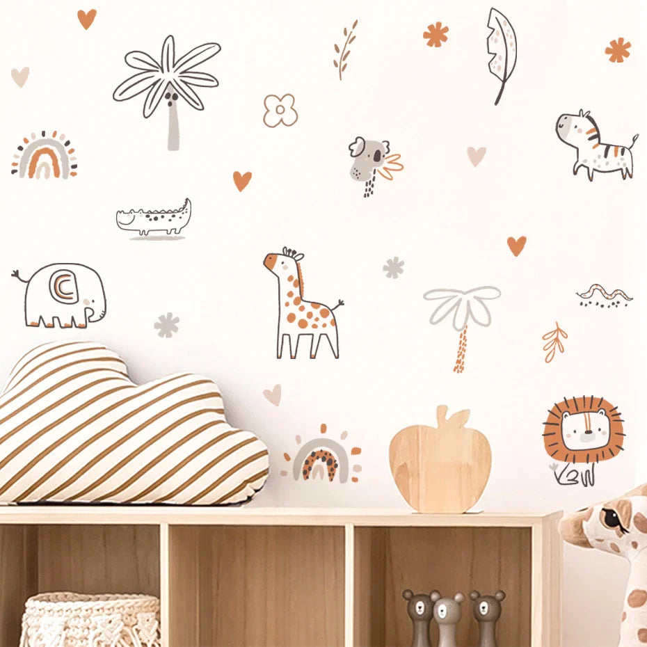 Jungle Animals And Plants Wall Stickers For Kids Room
