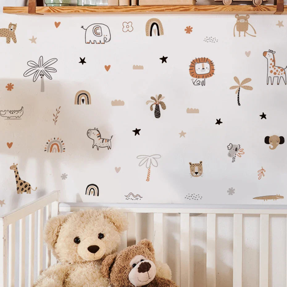 Jungle Animals And Plants Wall Stickers For Kids Room