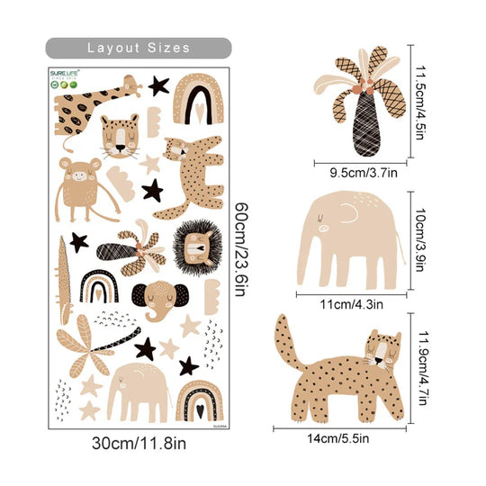 Jungle Animals And Plants Wall Stickers For Kids Room