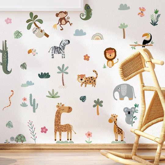Jungle Safari Cartoon Animal Wall Decals For Kids Room Decor