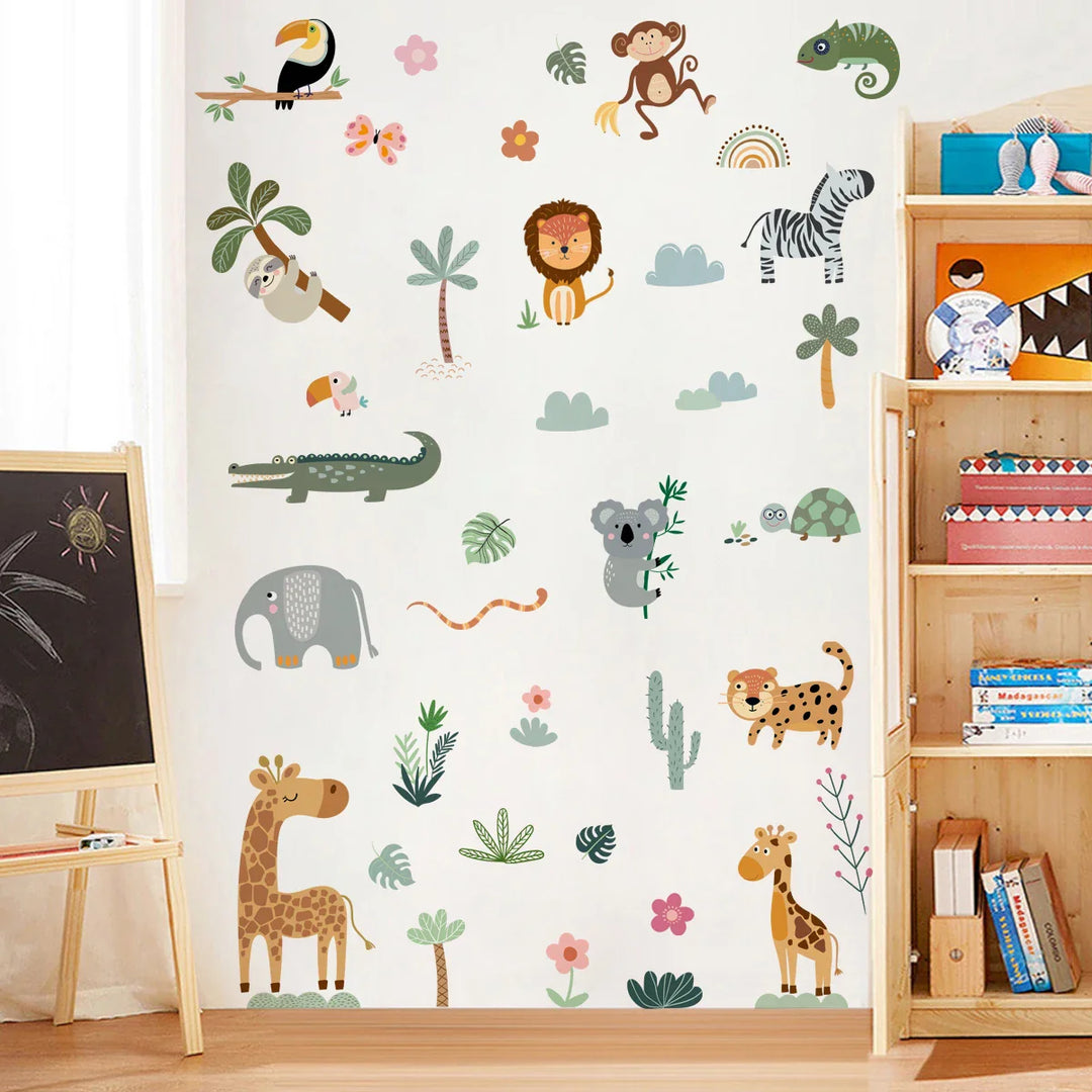 Jungle Safari Cartoon Animal Wall Decals For Kids Room Decor