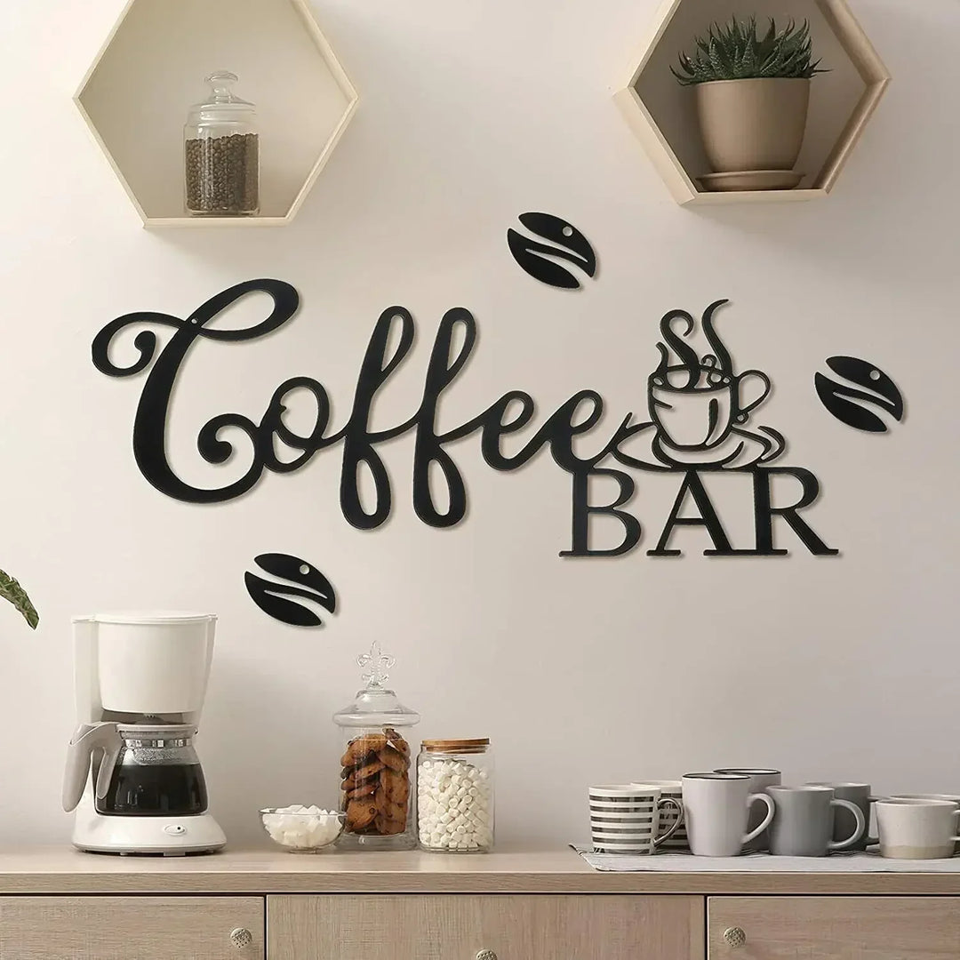 Kitchen Coffee Bar Black Metal Wall Art Decor