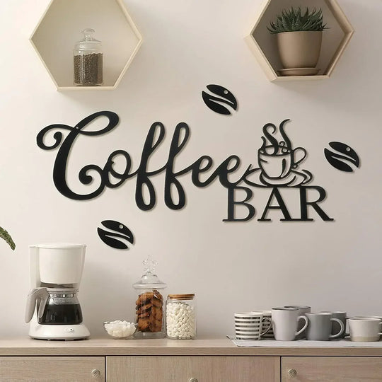 Kitchen Coffee Bar Black Metal Wall Art Decor