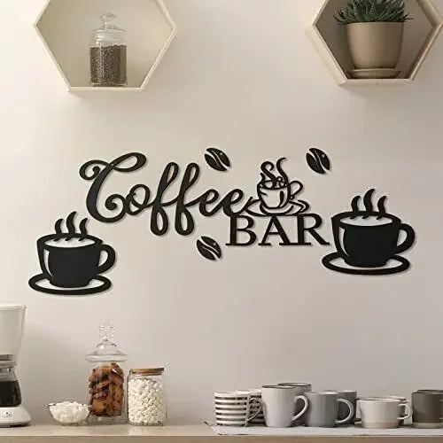 Kitchen Coffee Bar Black Metal Wall Art Decor