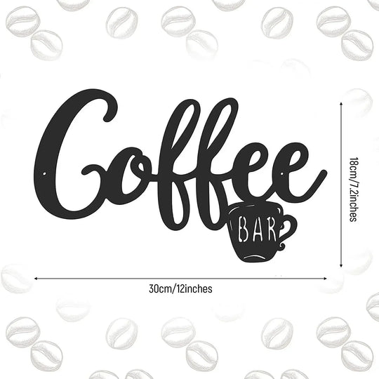 Kitchen Coffee Bar Black Metal Wall Art Decor