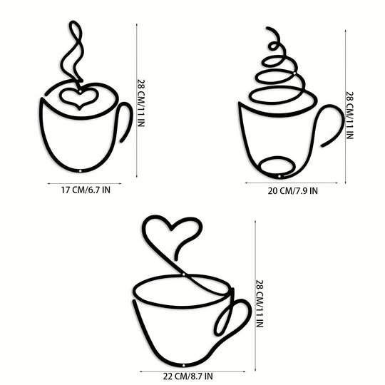 Kitchen Coffee Bar Black Metal Wall Art Decor