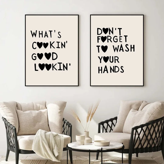 Kitchen Cooking Love Quotes Typographic Canvas Wall Art