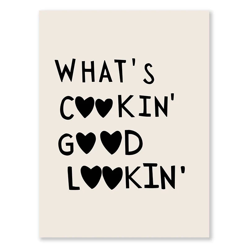 Kitchen Cooking Love Quotes Typographic Canvas Wall Art