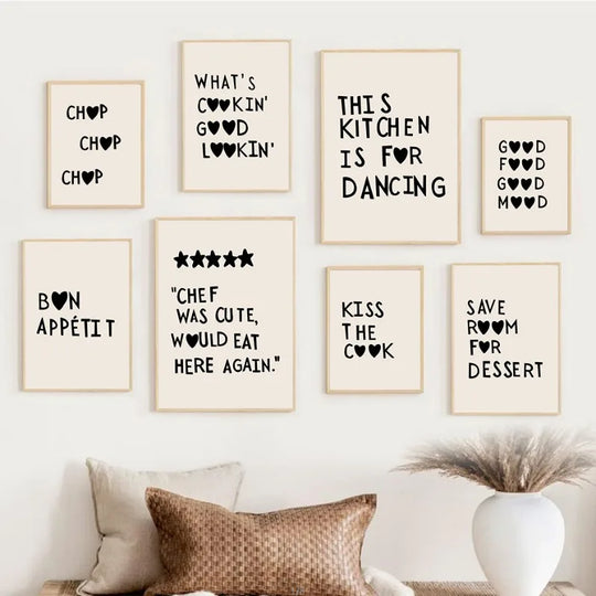 Kitchen Cooking Love Quotes Typographic Canvas Wall Art