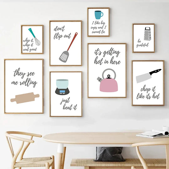 Kitchen Fun Quotes Cooking Utensils Canvas Wall Art Print