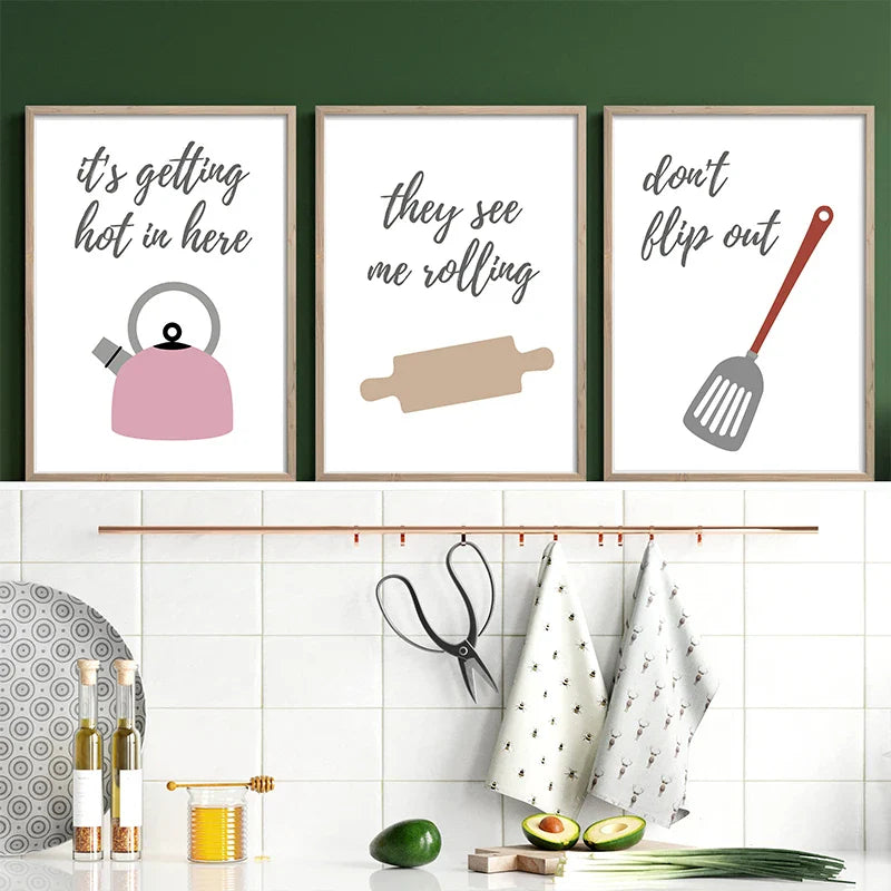 Kitchen Fun Quotes Cooking Utensils Canvas Wall Art Print