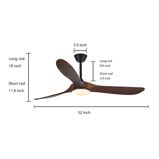 Retro Solid Wood Frequency Conversion Silent Ceiling Fan with LED Light