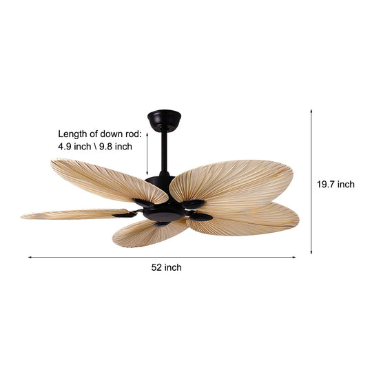 52'' Palm Leaf Inverter Silent Flush Mount Ceiling Fan (No Light)