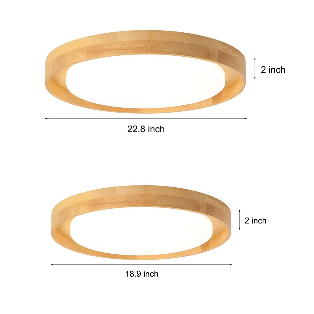 Round Dimmable LED Wooden Nordic Ceiling Light Flush Mount Fixture