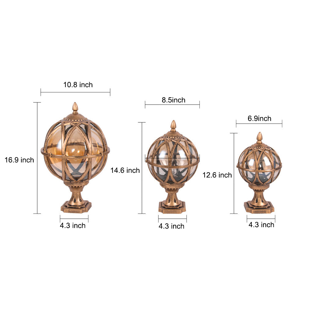 Round Glass E27 Waterproof European Style Outdoor Post Cap Lights