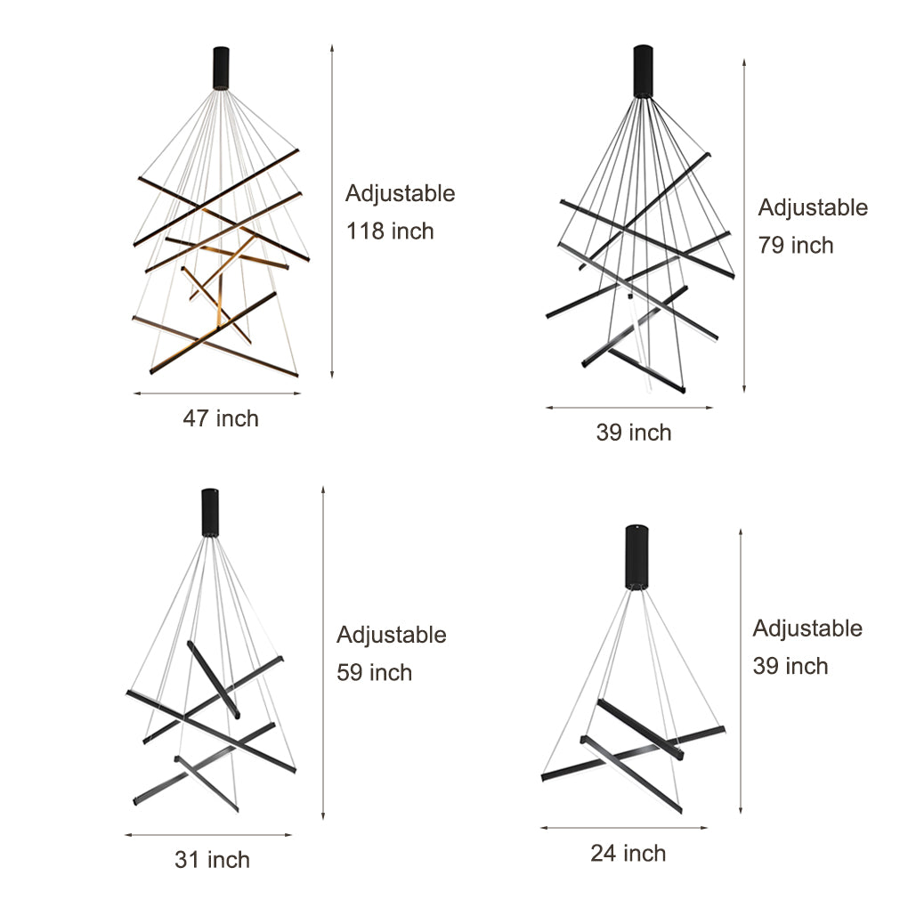 Minimalist Strip – Stepless Dimming LED Black Modern Chandelier with Remote