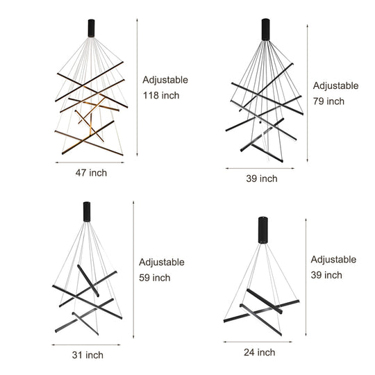 Minimalist Strip – Stepless Dimming LED Black Modern Chandelier with Remote