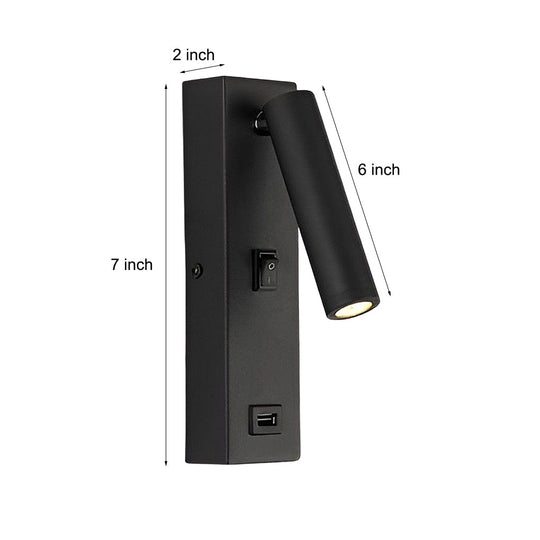 Rectangular Adjustable LED Wall Lamp with Switch & USB Port