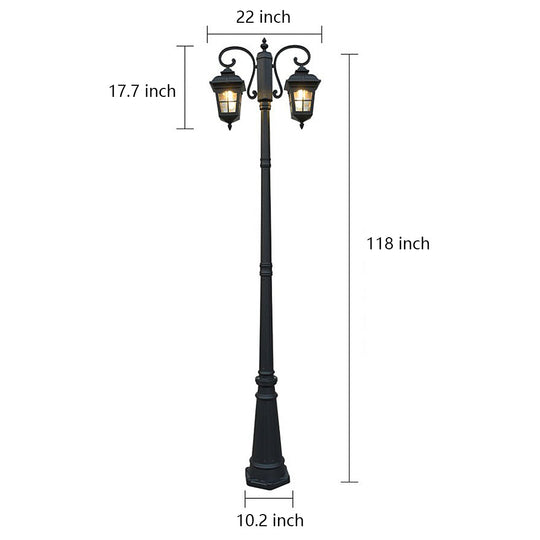 2 Lights Waterproof Black European Style Outdoor Pole Lights Public Lighting
