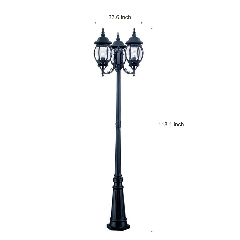 Waterproof 3-Light Black European Style Outdoor Garden Lamp Post