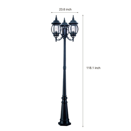 Waterproof 3-Light Black European Style Outdoor Garden Lamp Post