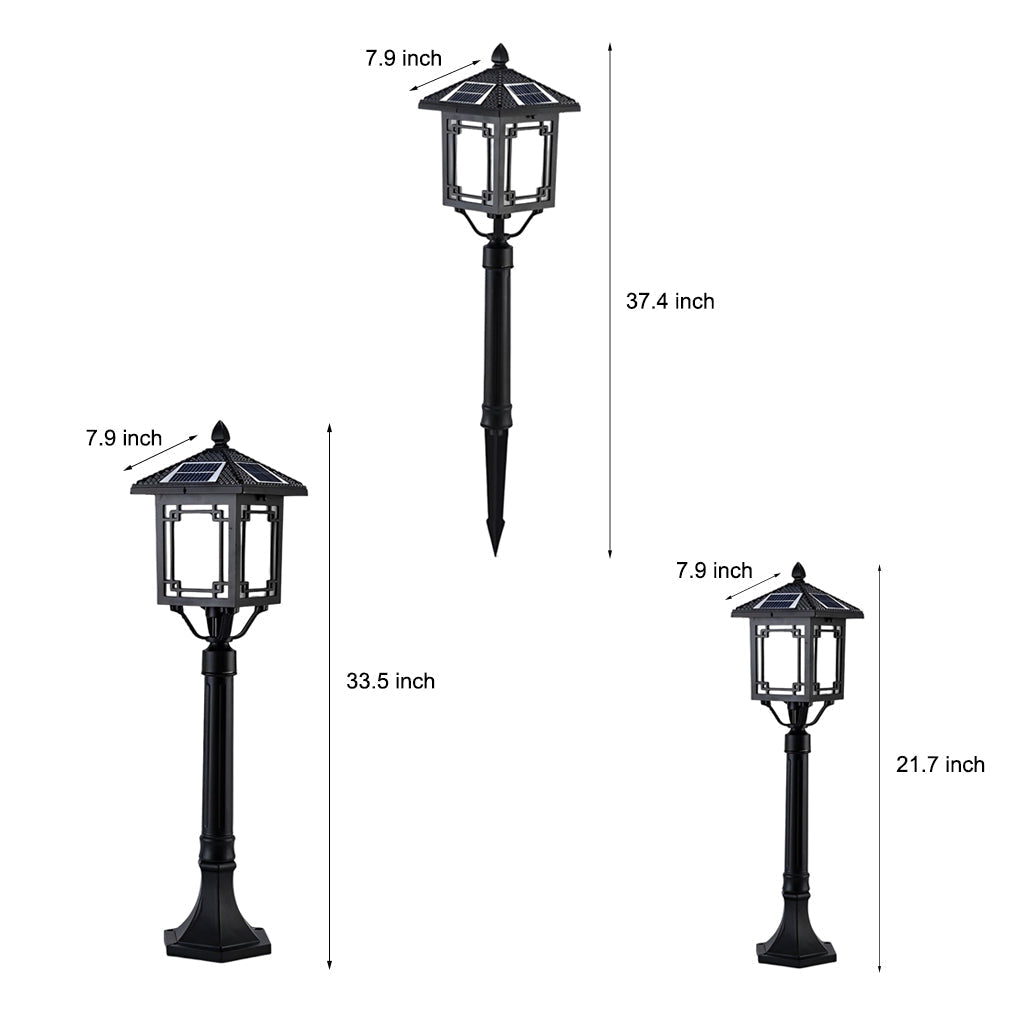 Ancient House Style Solar LED Post Light with 3-Step Dimming