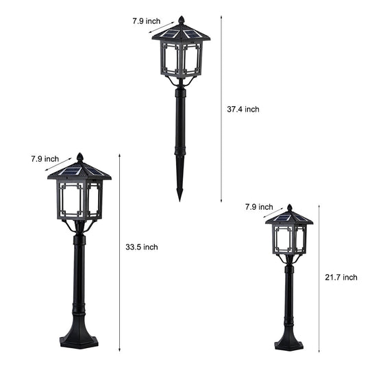 Ancient House Style Solar LED Post Light with 3-Step Dimming