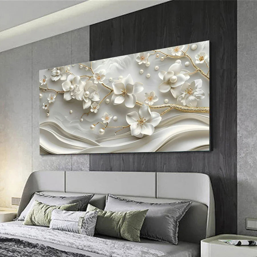 White Petal Abstract Floral Canvas Wall Art Print