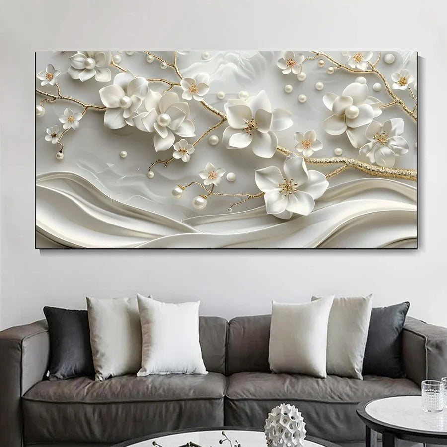 White Petal Abstract Floral Canvas Wall Art Print