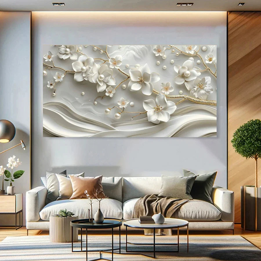 White Petal Abstract Floral Canvas Wall Art Print