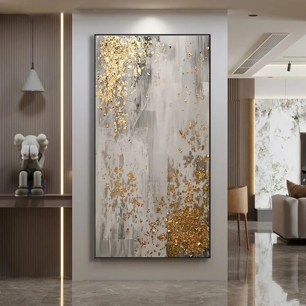 Golden Grey Abstract Large Format Canvas Wall Art