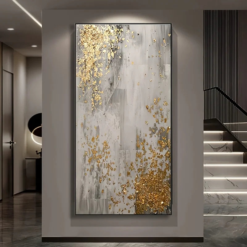 Golden Grey Abstract Large Format Canvas Wall Art