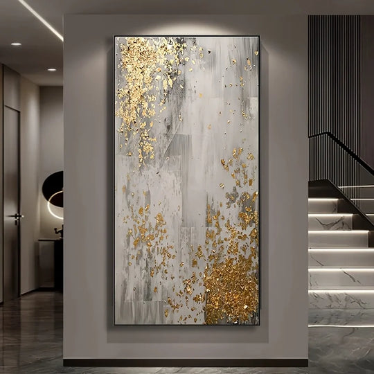Golden Grey Abstract Large Format Canvas Wall Art