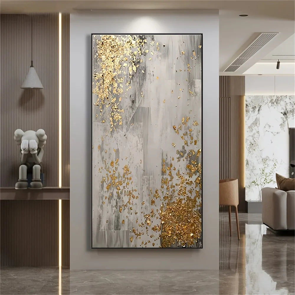 Golden Grey Abstract Large Format Canvas Wall Art