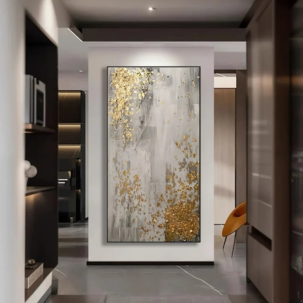 Golden Grey Abstract Large Format Canvas Wall Art