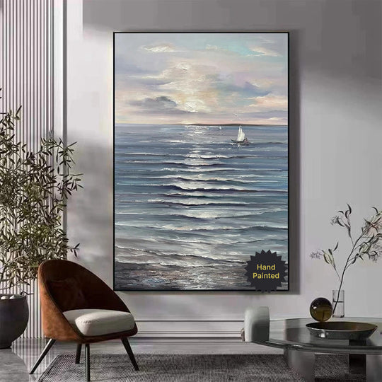 Hand Painted Abstract Coastal Seascape Canvas Art
