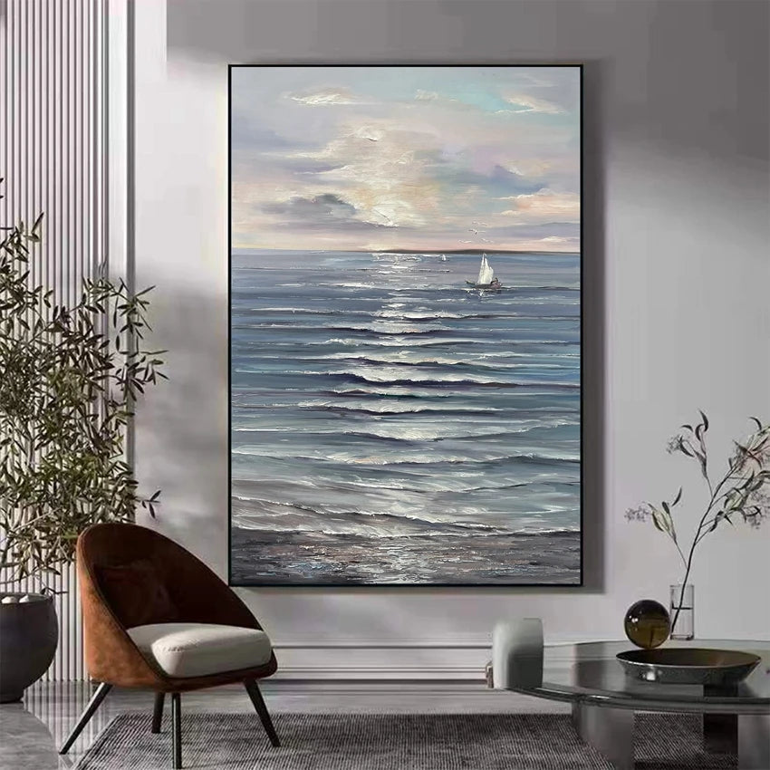 Hand Painted Abstract Coastal Seascape Canvas Art