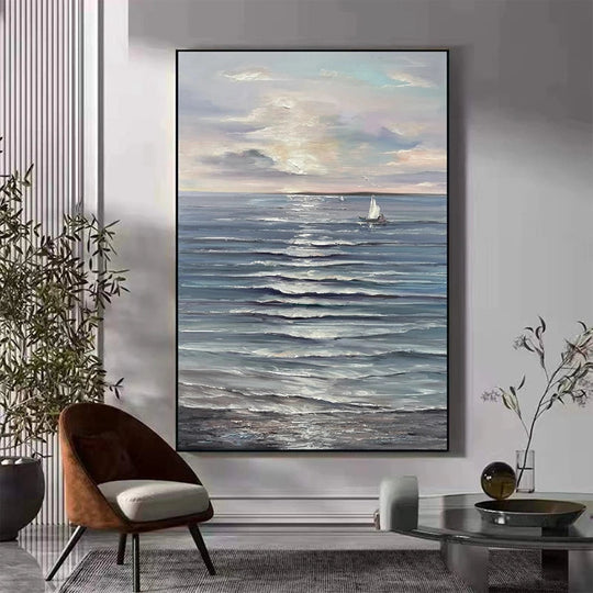 Hand Painted Abstract Coastal Seascape Canvas Art